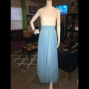 70s long chiffon&lace prom evening dress princess